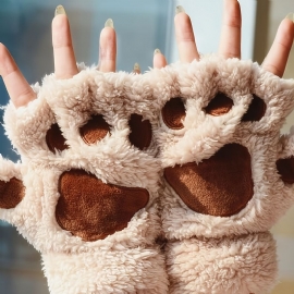 Lovely Cat Claw Gloves Paw Plysj Fingerløs Varm Myk Kort Mote Jenter Halv Finger Hansker