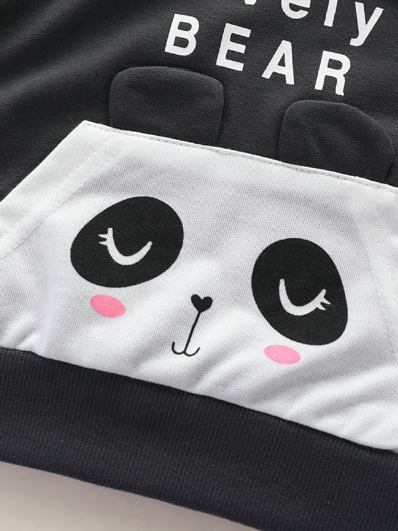 2 Stk Baby Gutter Brevtrykk Panda Tegneserie Rundhals Langermet Genser Sweatshirt Solid Elastisk Midjebuksesett Klær