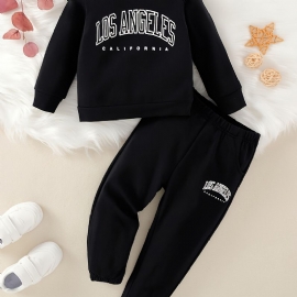 2 Stk Baby Gutter Brevtrykk Pullover Rundhals Langermet Sweatshirt & Buksesett