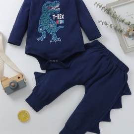 2 Stk Baby Gutter Dinosaur Print Mønster Tredimensjonal Form Bukser Suit