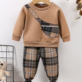2 Stk Baby Gutter Pullover Print Langermet Rundhals Sweatshirt & Bukser Sett