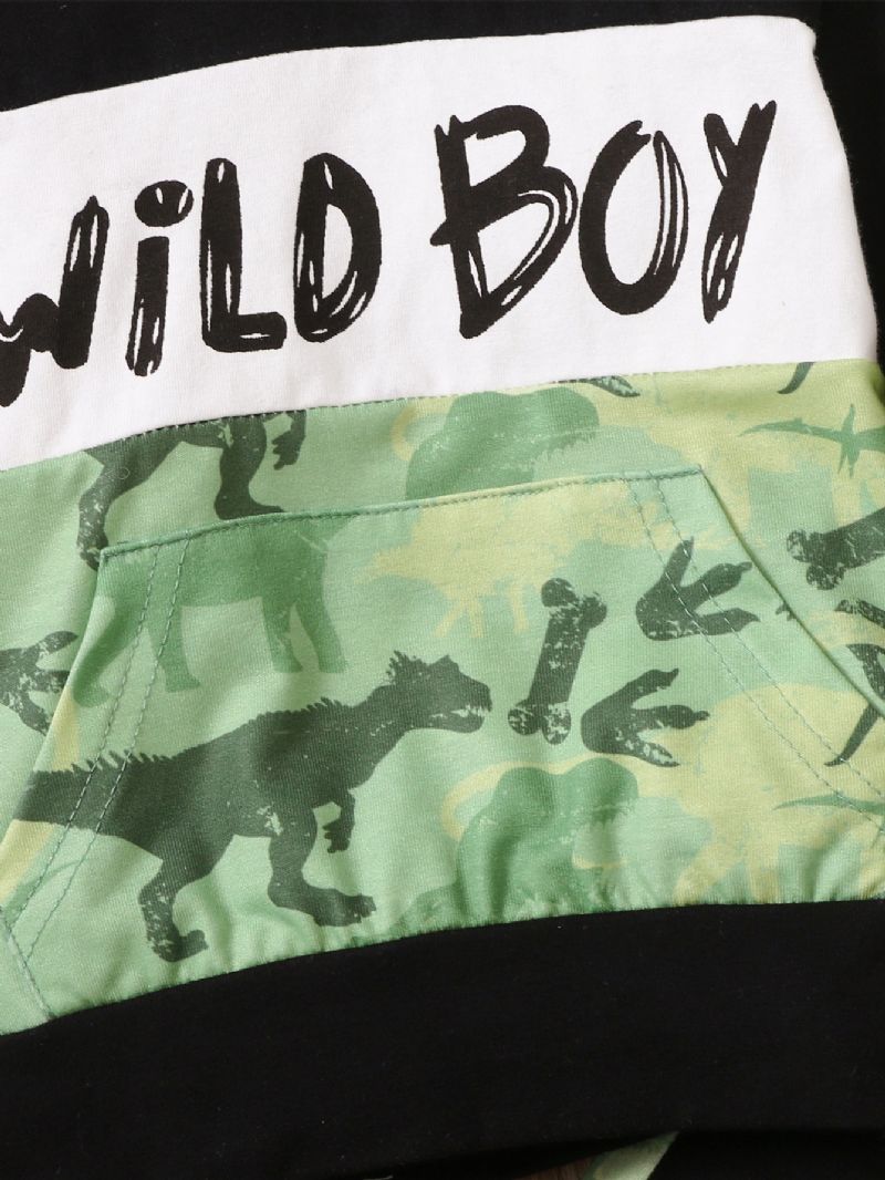 2 Stk Baby Gutter Slogan Animal Print Pocket Sweatshirts Buksesett