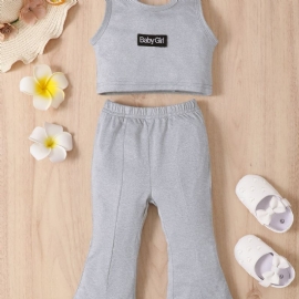 2 Stk Baby Jenter Letter Broderi Tank Lounge Bukser Sett