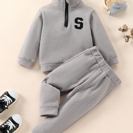 2 Stk Baby Langermet Letter Glidelås Sweatshirt & Joggebuksesett For Gutter Jenter