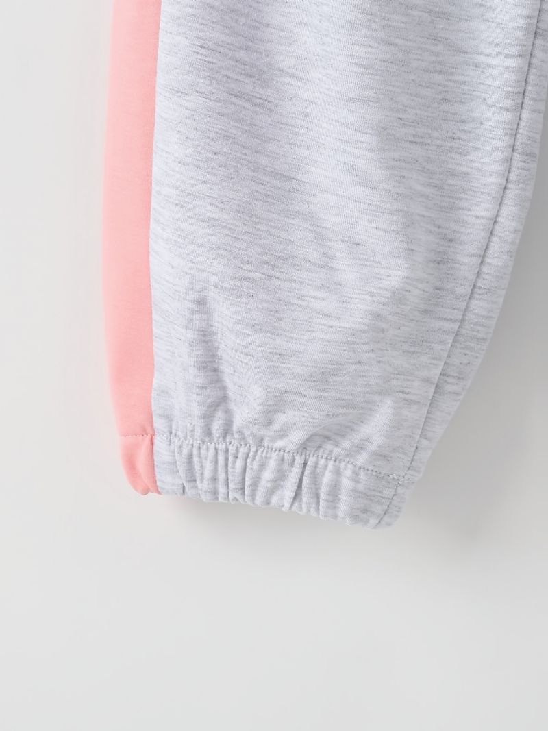 2 Stk Barnejenter Letter Pullover Color Block Langermet Crop Sweatshirt Og Joggebukser Barneklær