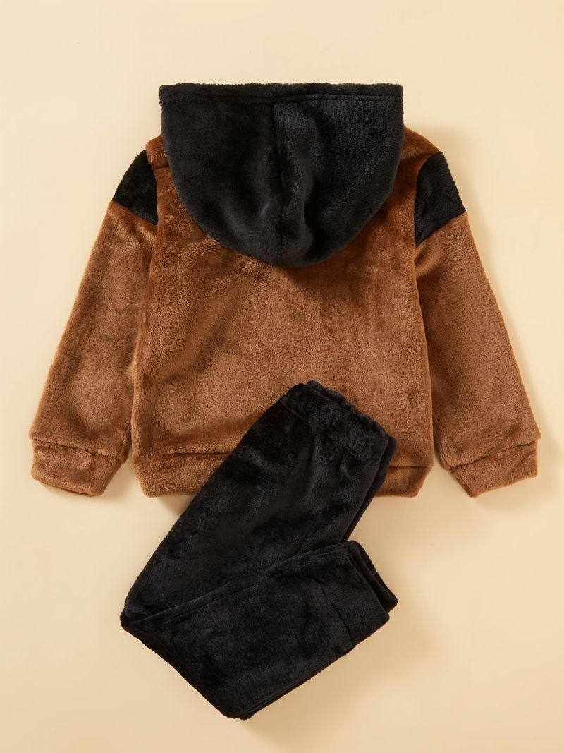 2 Stk Gutter Casual Fleece Fluffy Sett Søt Langermet Hetteoverdeler Og Bukser Til Vinter