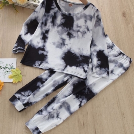 2 Stk Gutter Casual Tie Dye Print Langermet Buksesett