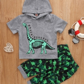 2 Stk Gutter Dinosaur Print Hette Kortermet Sett