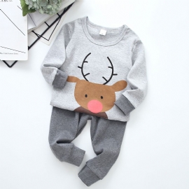 2 Stk Gutter Søt Casual Bear Printed Langermet Sweatshirt Bukser Med Rund Hals