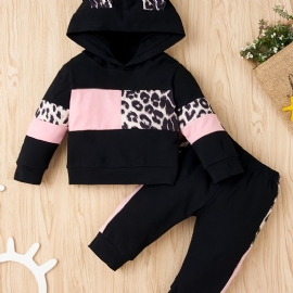 2 Stk Jente Mote Casual Leopard Hettegenser Og Bukser Sett