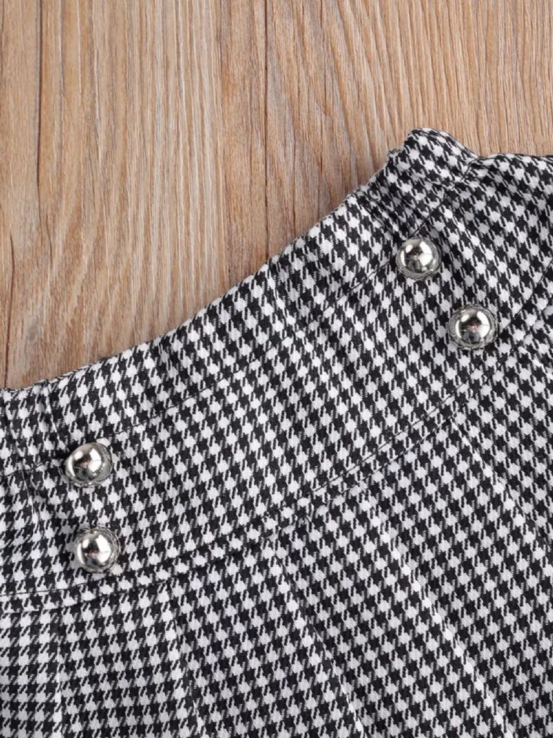 2 Stk Jentebaby Black Langermet Topp & Houndstooth Skjørtsett