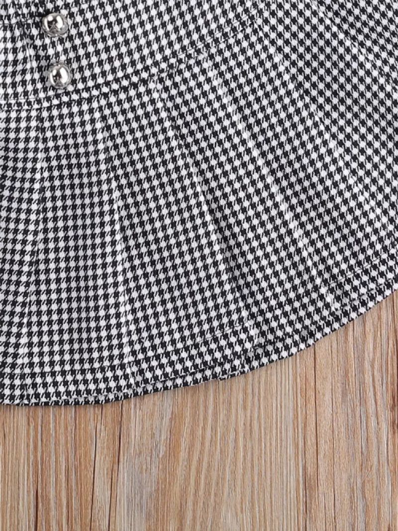 2 Stk Jentebaby Black Langermet Topp & Houndstooth Skjørtsett