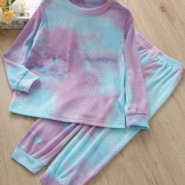 2 Stk Jenter Casual Tie Dye Langermet Rundhals Topper Og Buksesett Barneklær