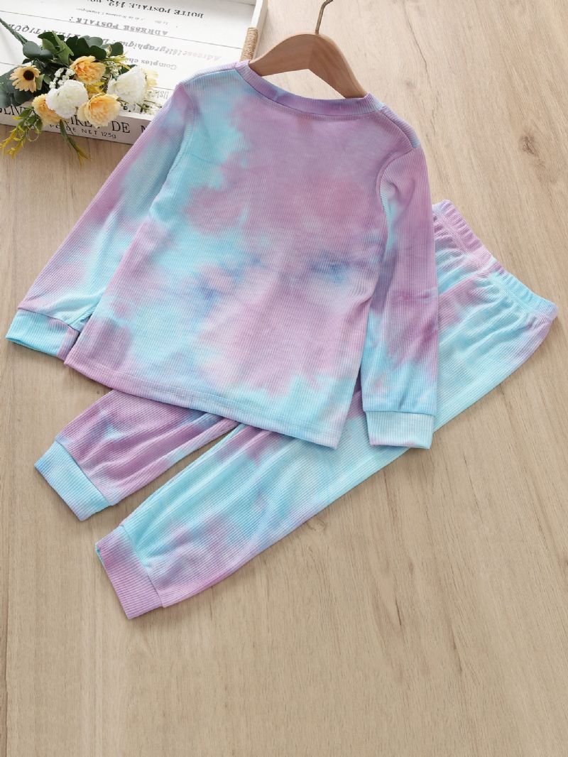 2 Stk Jenter Casual Tie Dye Langermet Rundhals Topper Og Buksesett Barneklær