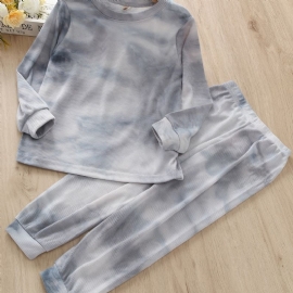 2 Stk Jenter Casual Tie Dye Print Langermet Buksesett