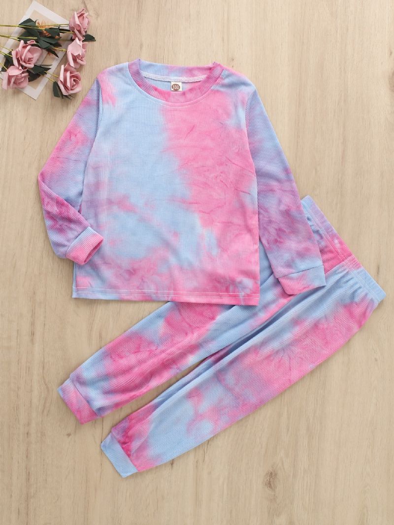 2 Stk Jenter Casual Wear Tie Dye Print Langermede Buksesett