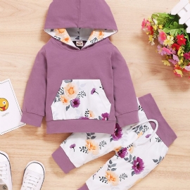 2 Stk Jenter Floral Hette Lomme Langermet Sweatshirt Set