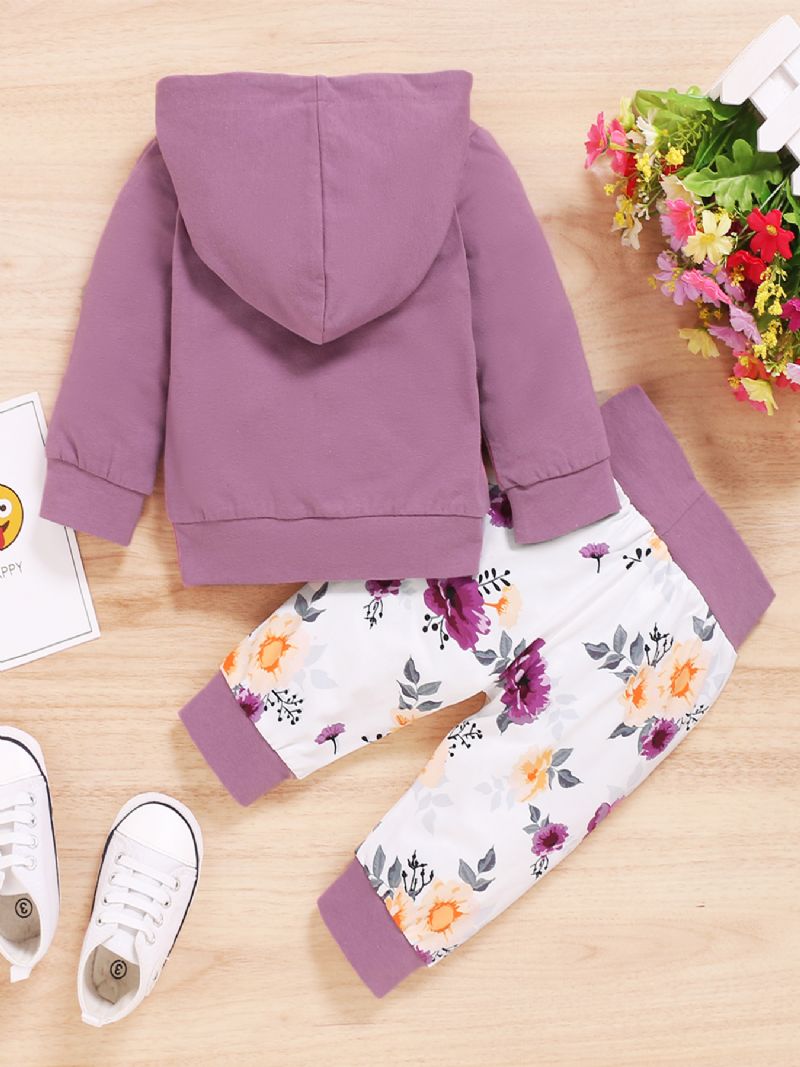 2 Stk Jenter Floral Hette Lomme Langermet Sweatshirt Set