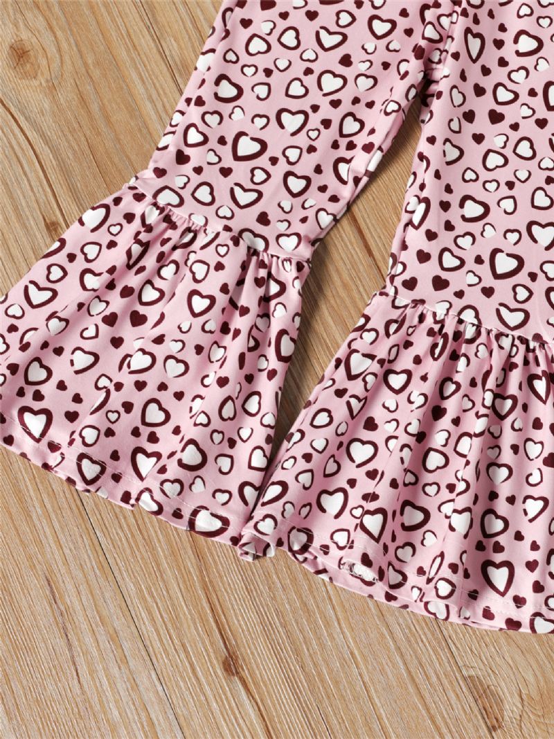 2 Stk Jenter Letter Print Langermet Rosa Leopardbuksesett