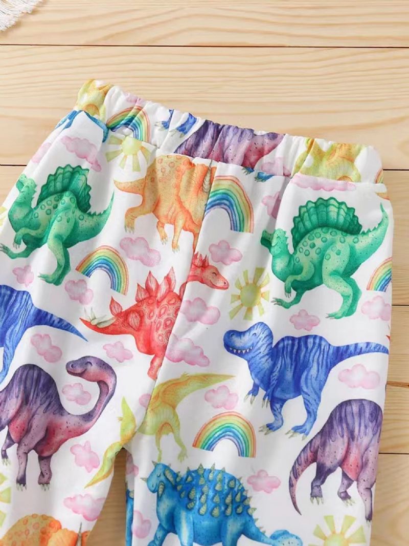 2 Stk Småbarn Jenter Langermet Hette Dinosaur Print Fargerike Sweatshirt & Bukser Sett