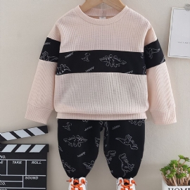 2023 Høst Vinter Nytt Dinosaur Printed Sweatshirt Buksesett Med Rund Hals