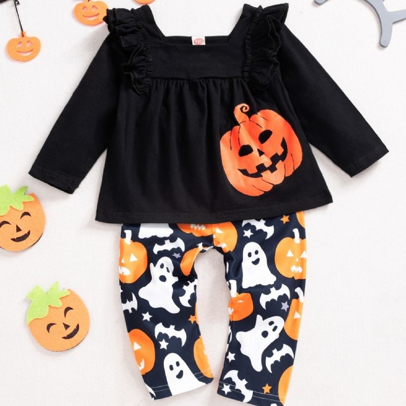 2ps Jenter Halloween Black Pumpkin Top & Ghost Pants Set