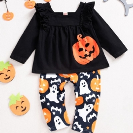 2ps Jenter Halloween Black Pumpkin Top & Ghost Pants Set