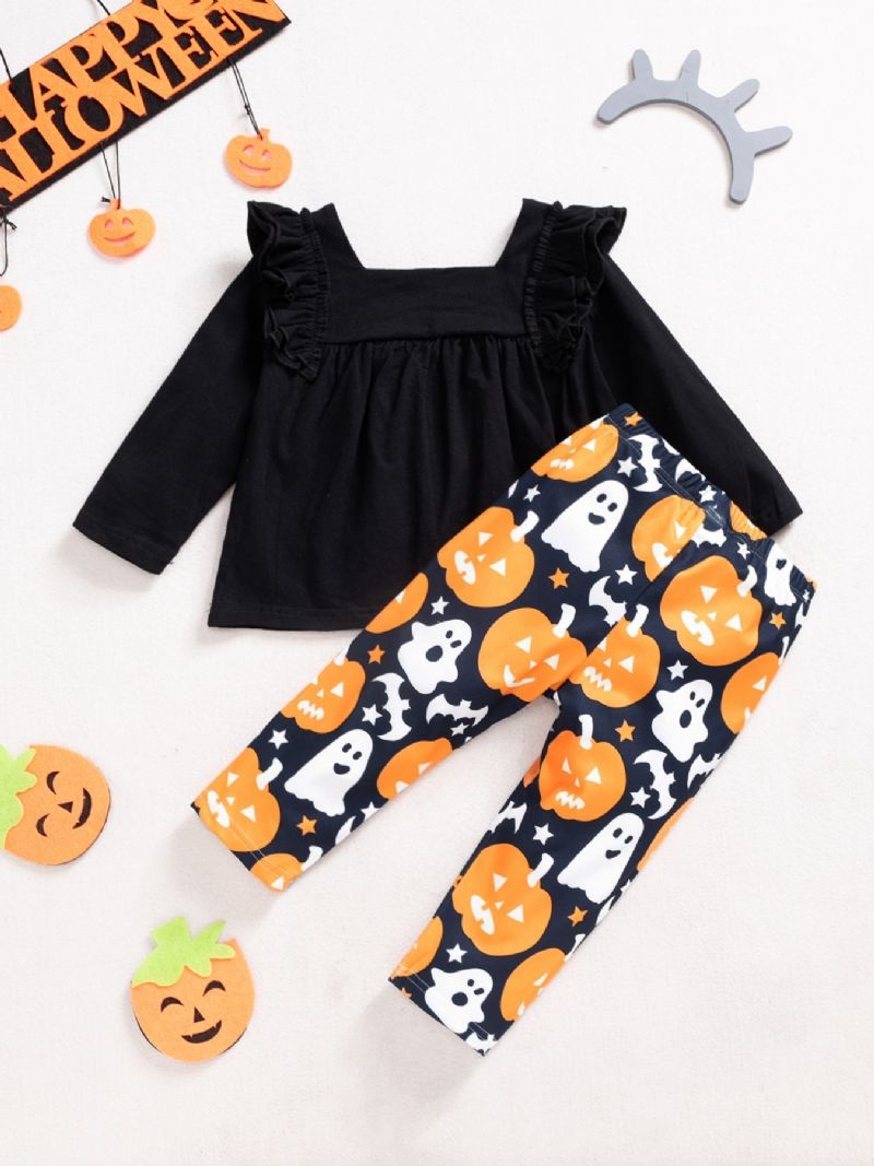 2ps Jenter Halloween Black Pumpkin Top & Ghost Pants Set