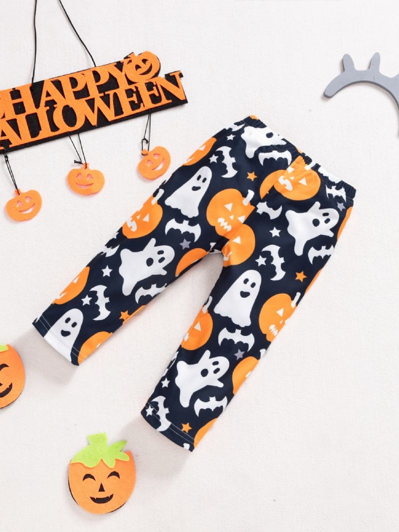 2ps Jenter Halloween Black Pumpkin Top & Ghost Pants Set