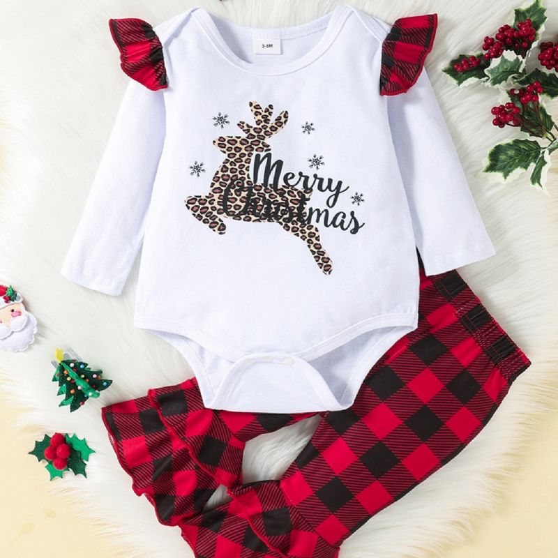 2stk Baby Jenter Christmas Langermet Romper Plaid Flared Bukser