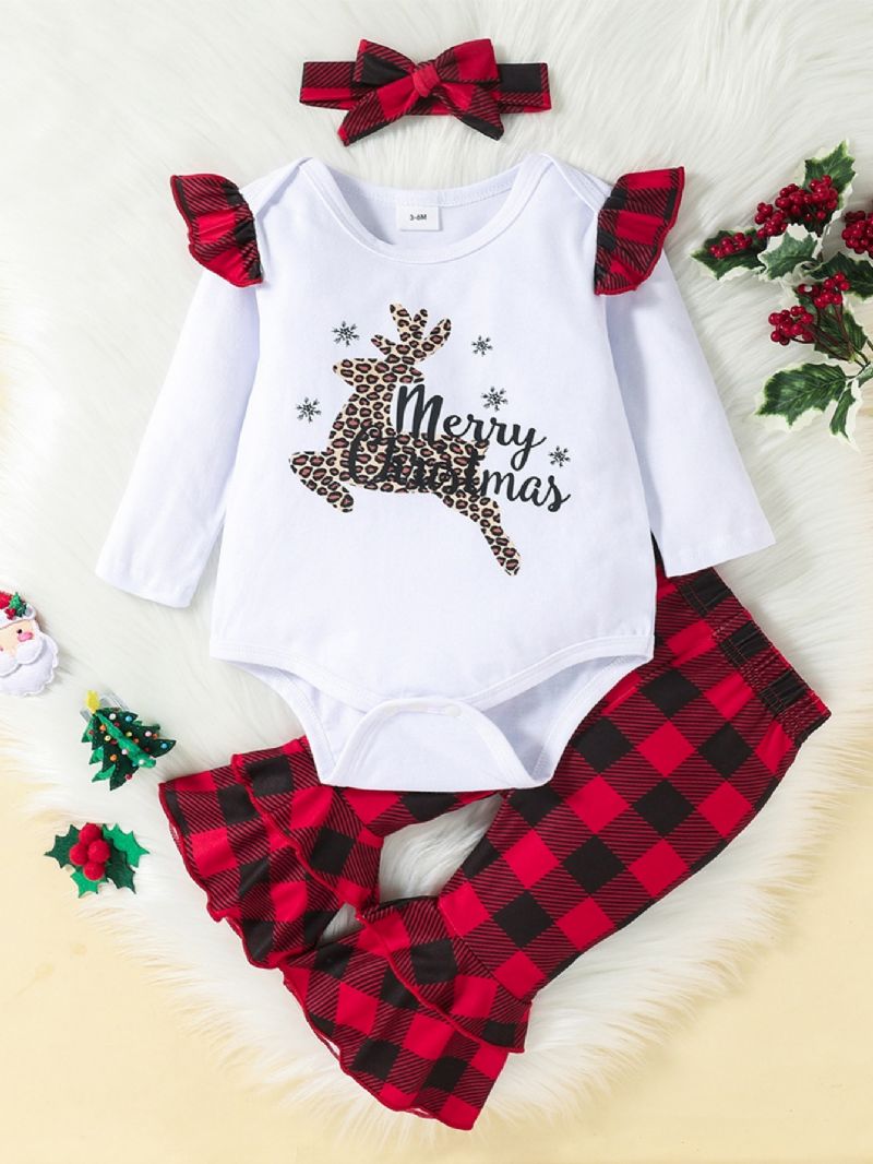 2stk Baby Jenter Christmas Langermet Romper Plaid Flared Bukser