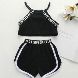 2stk Baby Jenter Letter Print Crop Cami Topp & Shorts Sett Barneklær