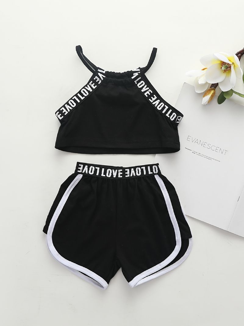 2stk Baby Jenter Letter Print Crop Cami Topp & Shorts Sett Barneklær