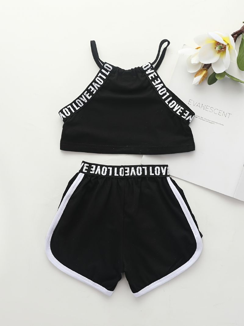 2stk Baby Jenter Letter Print Crop Cami Topp & Shorts Sett Barneklær