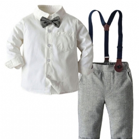 2stk Gutter Collared Langermet Bluse & Suspenders Buksesett