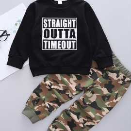 2stk Høst Vinter Gutter Brevtrykt Crew Neck Langermet Sweatshirt Bukser Sett