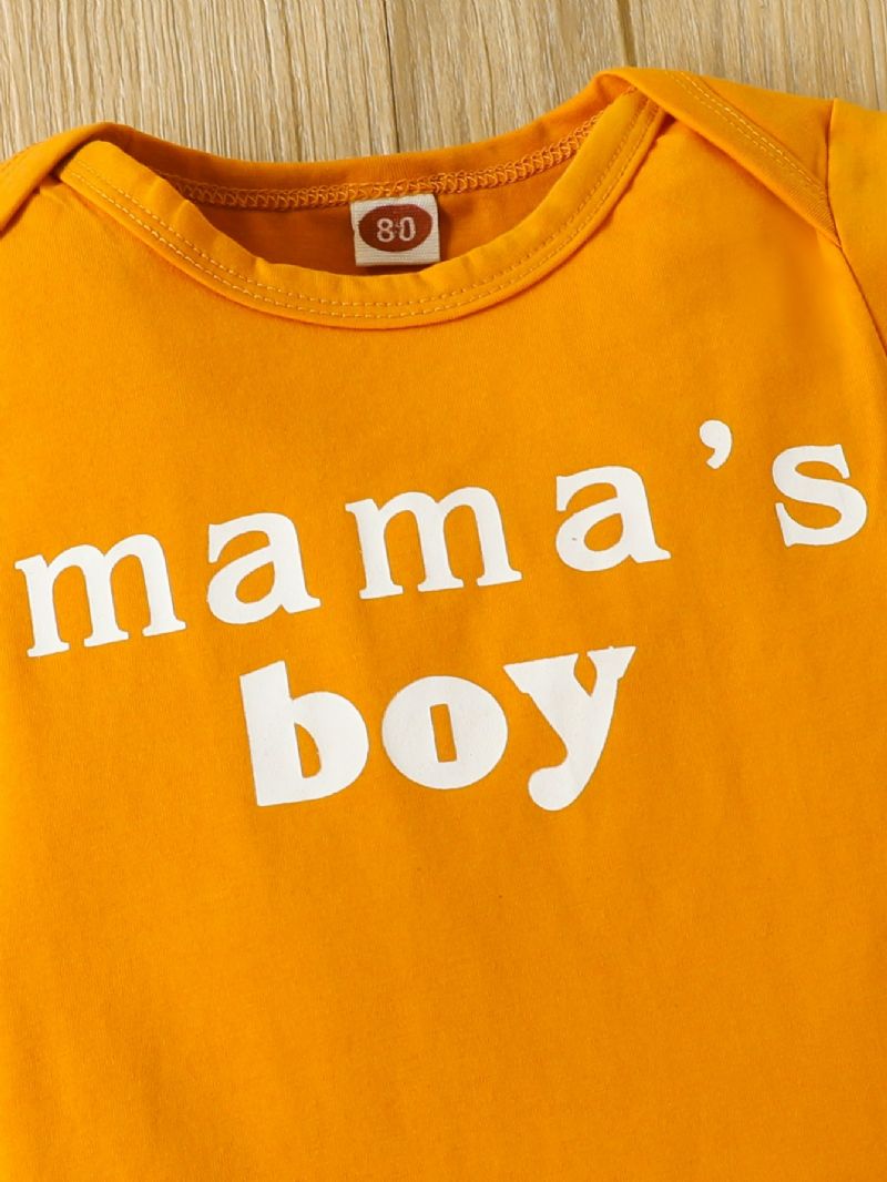 2stk Mamas Gutter Letter Print Kortermet T-skjorte Ruffle Shorts Baby Sett