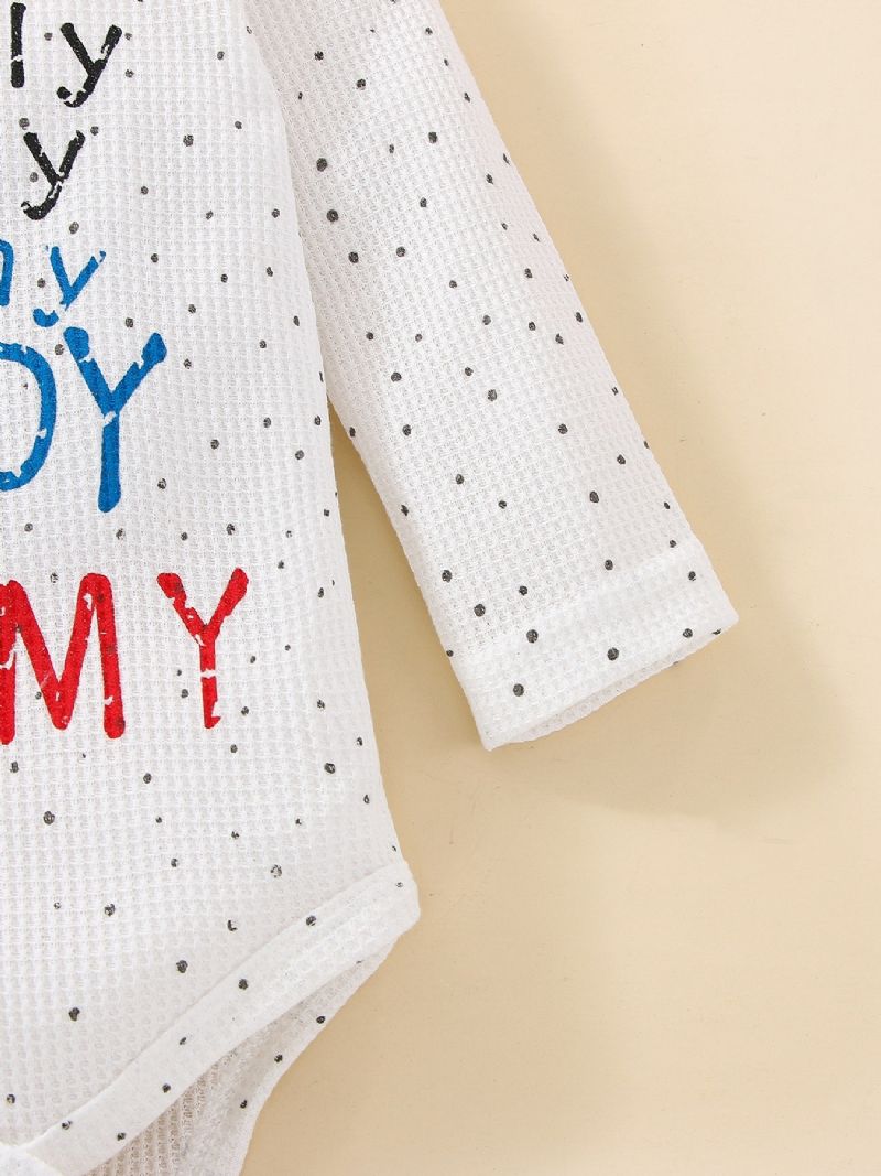 3 Stk Baby Jenter Alphabet Print Langermet Bodysuit & Flared Bukser Sløyfesett