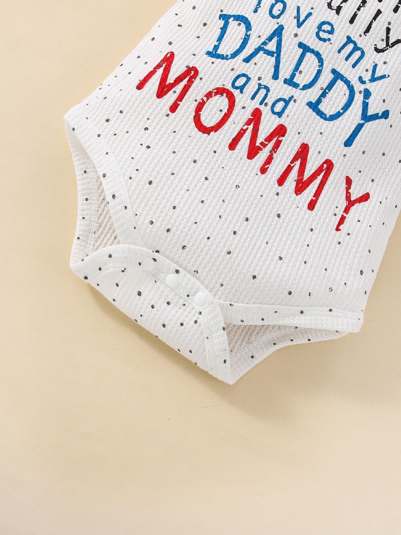 3 Stk Baby Jenter Alphabet Print Langermet Bodysuit & Flared Bukser Sløyfesett