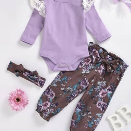 3 Stk Jentebaby Blonder Romper Blomsterprint Lilla Dress