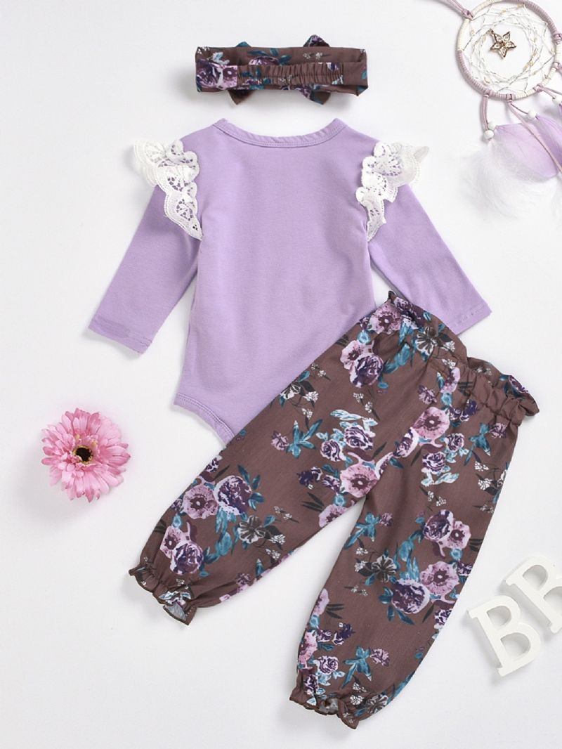 3 Stk Jentebaby Blonder Romper Blomsterprint Lilla Dress