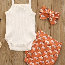 3 Stk Jentebaby Suspenders Jumpsuit & Short Med Sløyfe Pannebåndsett