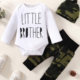 3 Stk Newborn Baby Letter Print Langermede Bukser & Camo & Lue For Gutter