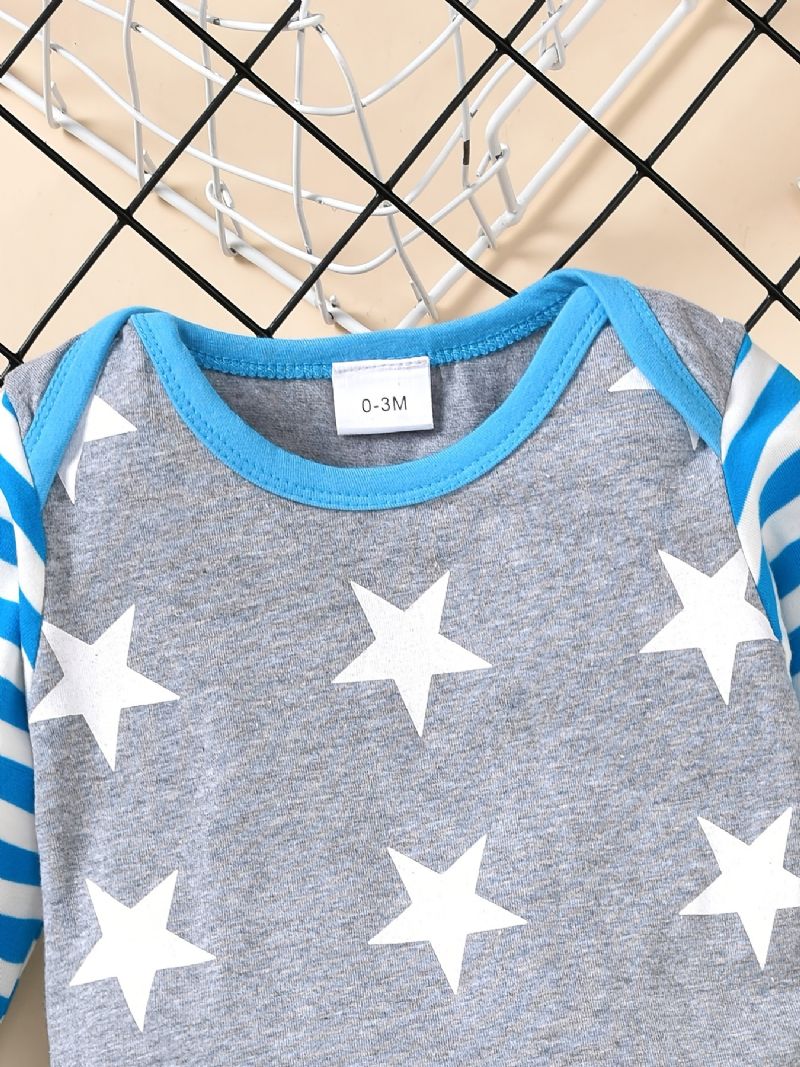 3 Stk Småbarn Baby Stripe Print Langermet & Bukser & Hat Sett For Gutter