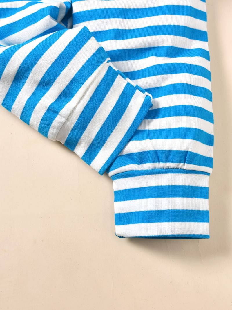 3 Stk Småbarn Baby Stripe Print Langermet & Bukser & Hat Sett For Gutter