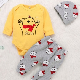 3stk Baby Gutter Lion Bear Mønster Langermet Romper & Bukser Med Hat