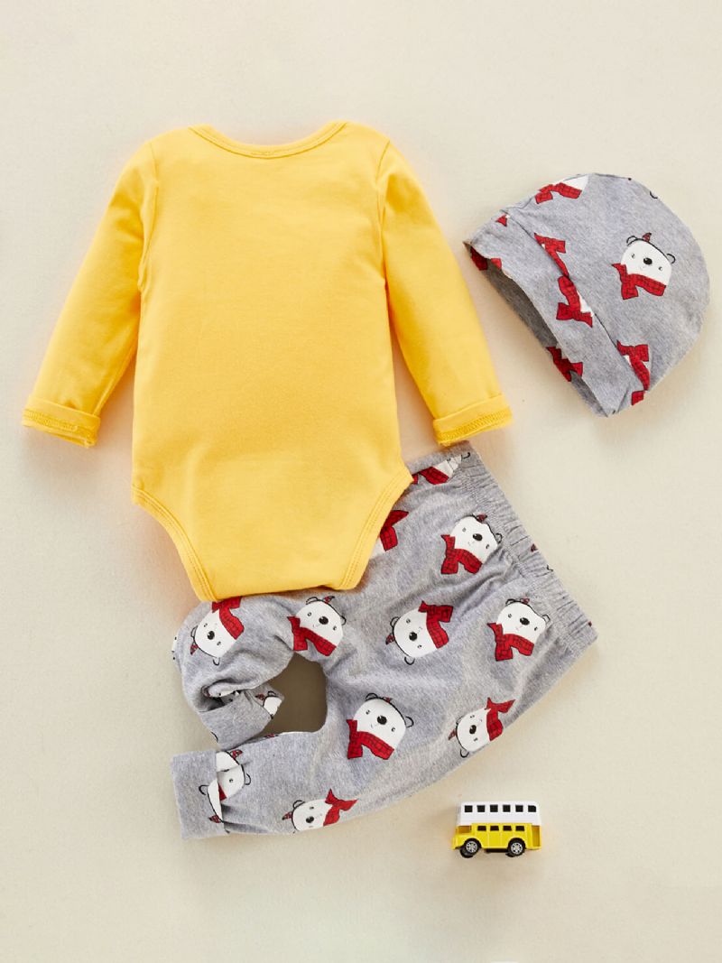 3stk Baby Gutter Lion Bear Mønster Langermet Romper & Bukser Med Hat