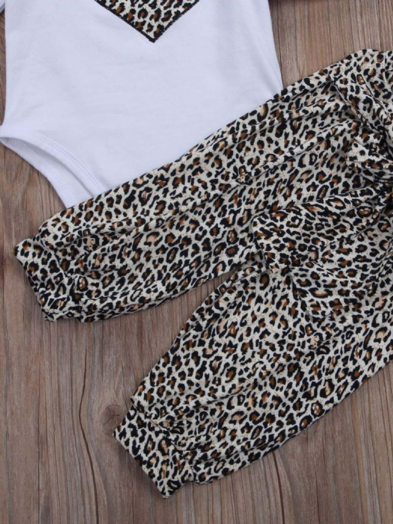 3stk Jenter Leopard Print Hjertebukse & Bukse Med Pannebånd