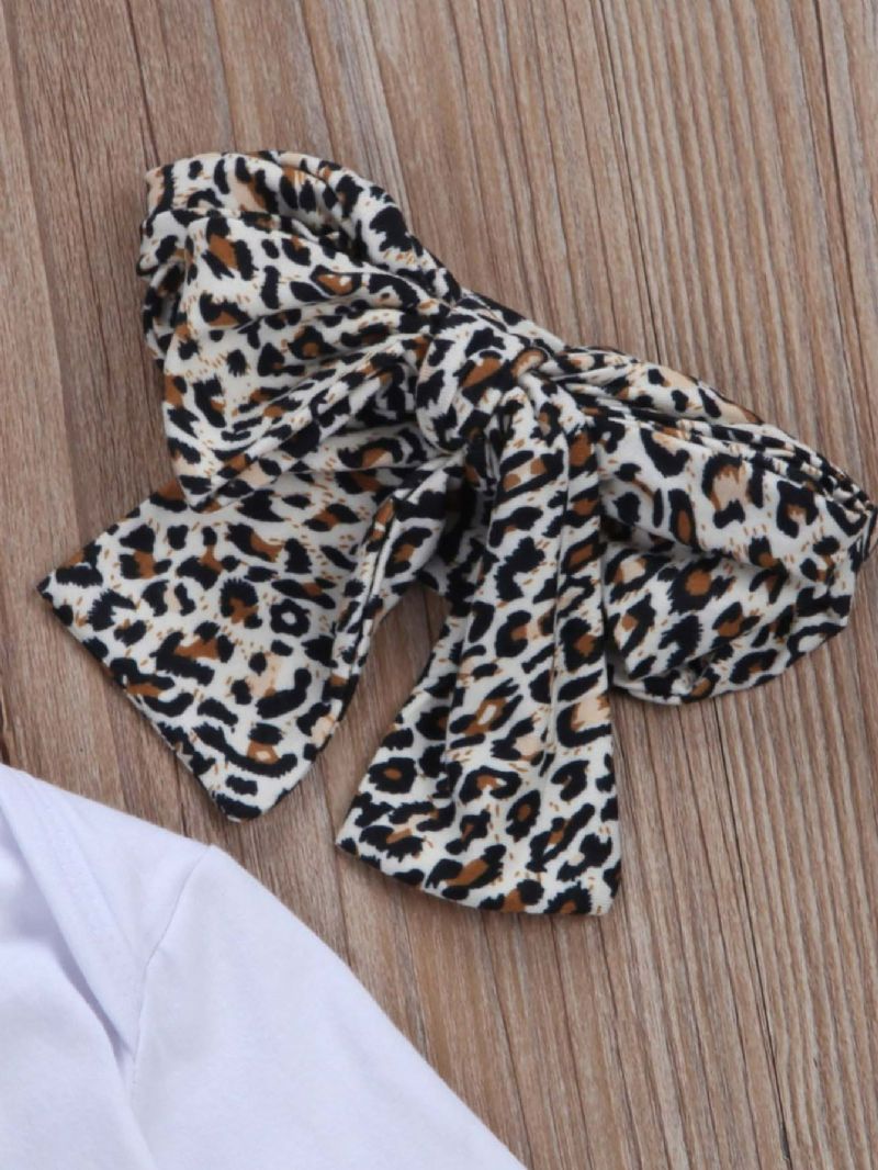 3stk Jenter Leopard Print Hjertebukse & Bukse Med Pannebånd