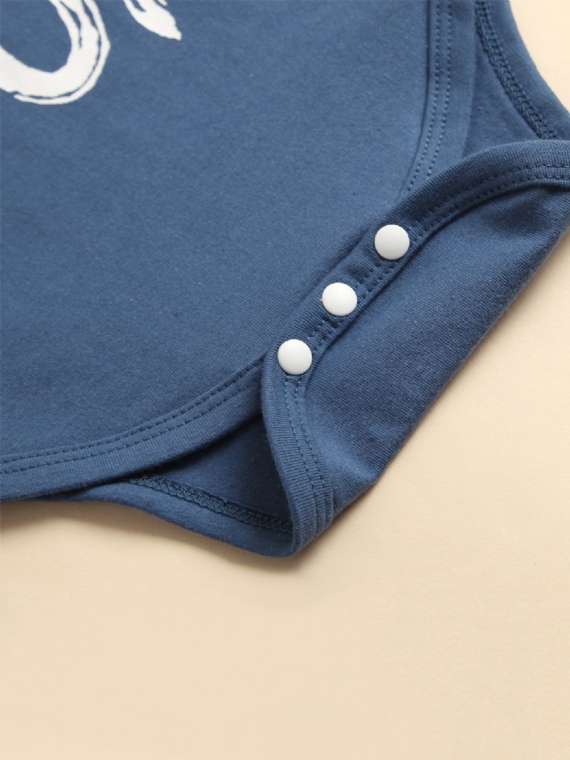 3stk Newborn Gutter Blue Letter Print Langermet Bukser Dress & Hat